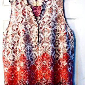 NWT Rose & Rhyme Sz 2X Tunic Popover Sleeveless Linen/Rayon Multicolor